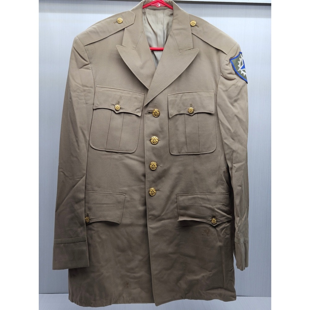 Vintage 16th XVI Corps US Army Officer Jacket Tan w/ Patch Military